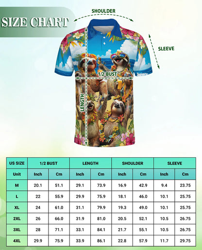 Sloth Beach Party 3D Polo Shirt for Men, Funny Tropical Animal Style | Azhawaiian