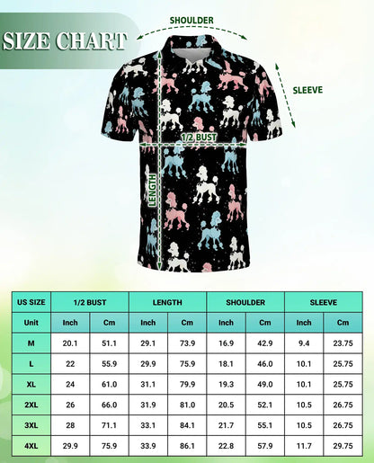 Retro Poodle Polo Shirt for Men-Vintage Pink Blue Poodle Dog Pattern Shirt | Azhawaiian