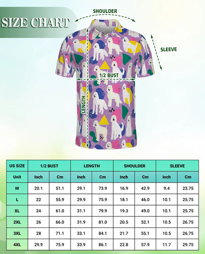 White Poodle Polo Shirt for Men-Retro Pop Art Dog Lover Pattern Shirt | Azhawaiian