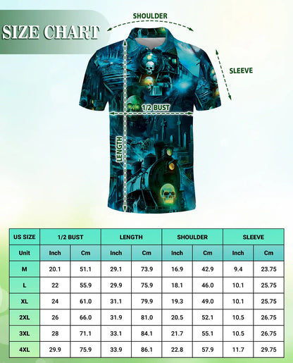 Haunted Ghost Train Skull Hawaiian Polo Shirt for Men-Gothic Horror Shirt | Azhawaiian