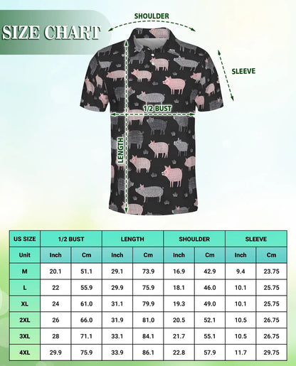 Pig Hawaiian Polo Shirt for Men-Cute Farm Pig Pattern Animal Shirt | Azhawaiian