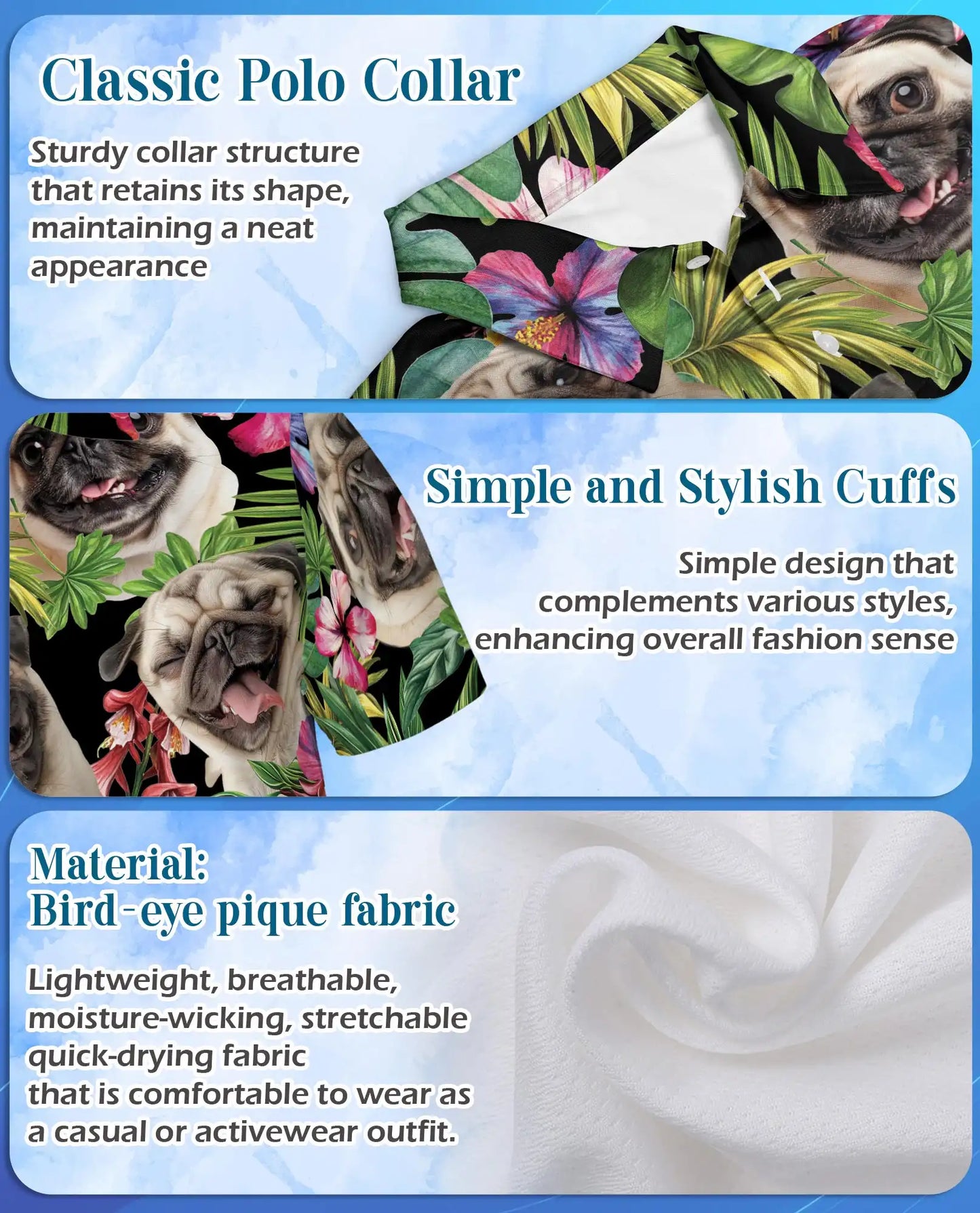 Tropical Pug Dog Polo Shirt - Hawaiian Pet Lover Style | Azhawaiian