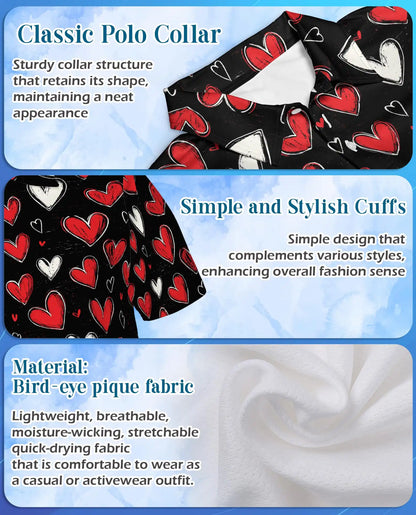 Heart Pattern Polo Shirt for Men- Love Heart Print Shirt | Azhawaiian