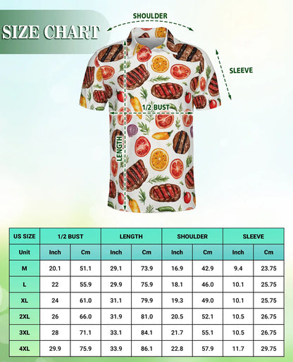 Grilled Steak Food 3D Polo Shirt for Men, BBQ Kitchen Lover Style | Azhawaiian
