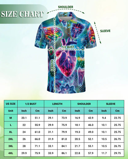 Medical  Polo Shirt, Neon Brain Heart Skull Design | Azhawaiian
