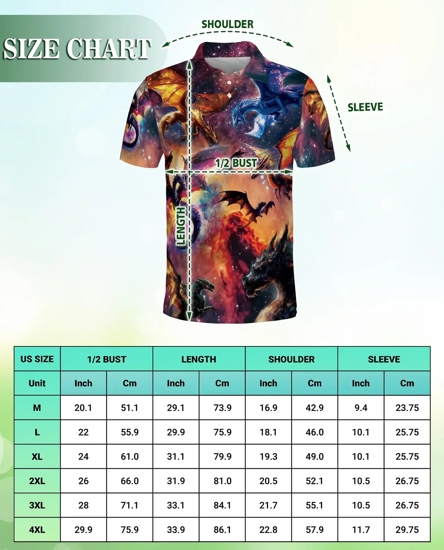 Cosmic Fantasy Dragon 3D Polo Shirt for Men, Galaxy Mythical Creature Style | Azhawaiian