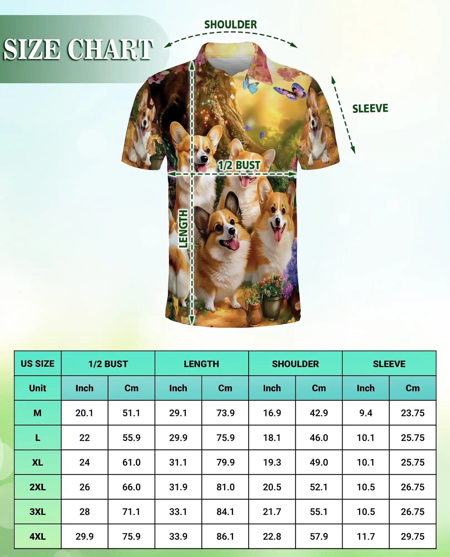 Cute Corgi Garden 3D Polo Shirt for Men, Fantasy Dog Nature Style | Azhawaiian
