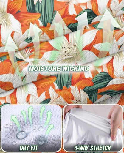 Orange Lily Print Sleeveless Polo Shirt for Women, Elegant Floral Style