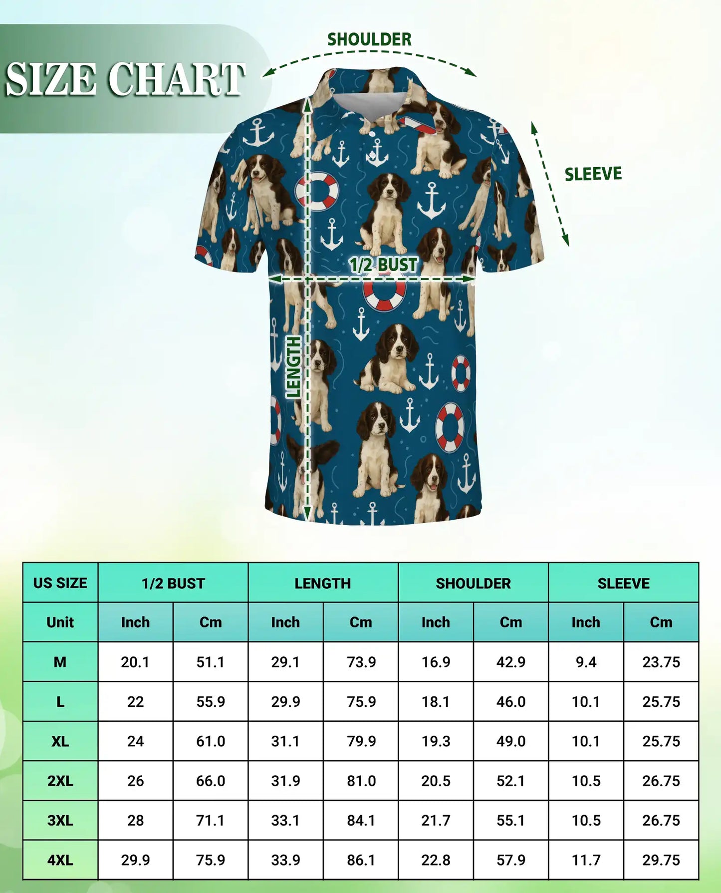 Springer Spaniel Nautical Polo Shirt, Coastal Dog Print | Azhawaiian