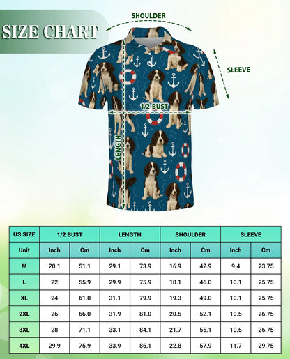 Springer Spaniel Nautical Polo Shirt, Coastal Dog Print | Azhawaiian