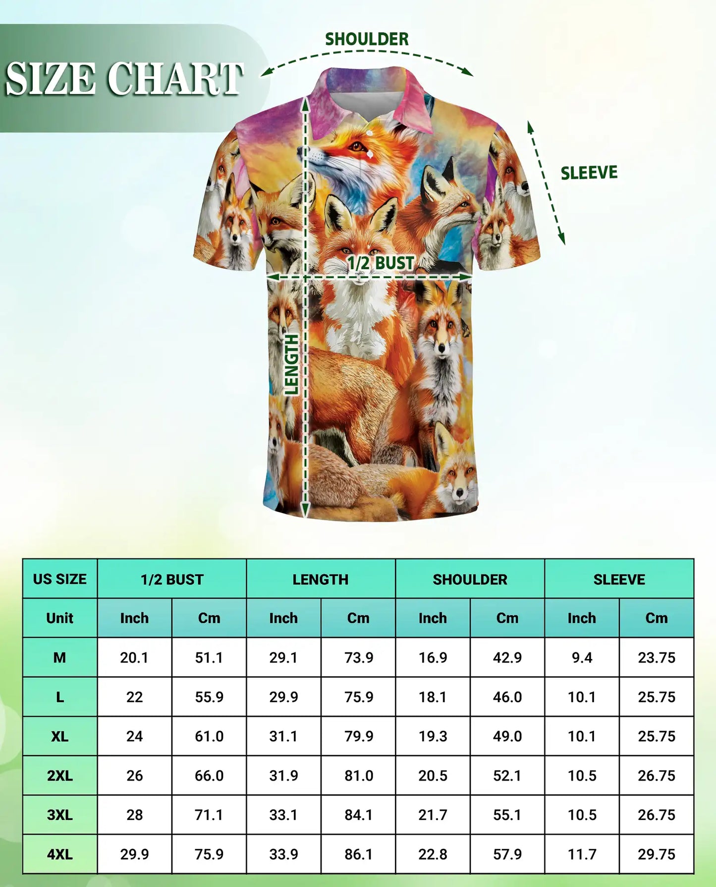 Fox Polo Shirt, Colorful Wildlife Animal Print | Azhawaiian