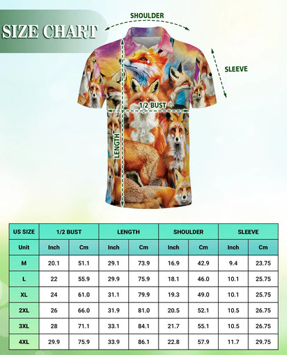 Fox Polo Shirt, Colorful Wildlife Animal Print | Azhawaiian