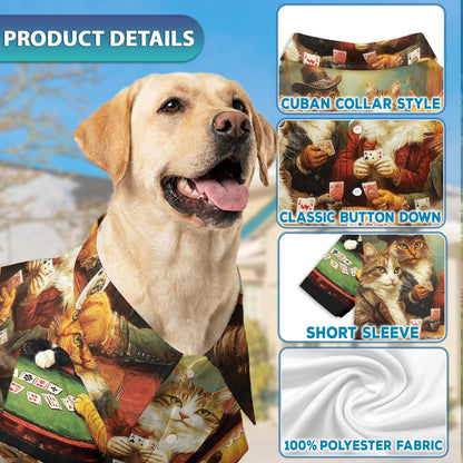 Cats Playing Poker Matching Dog Owner Hawaiian Shirts, Funny Pet Aloha Shirt for Beach Vacation - Azhawaiian