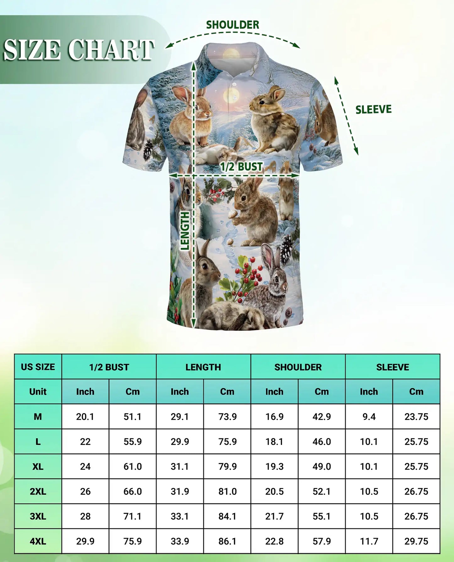 Winter Rabbit Polo Shirt, Snow Bunny Woodland Print | Azhawaiian