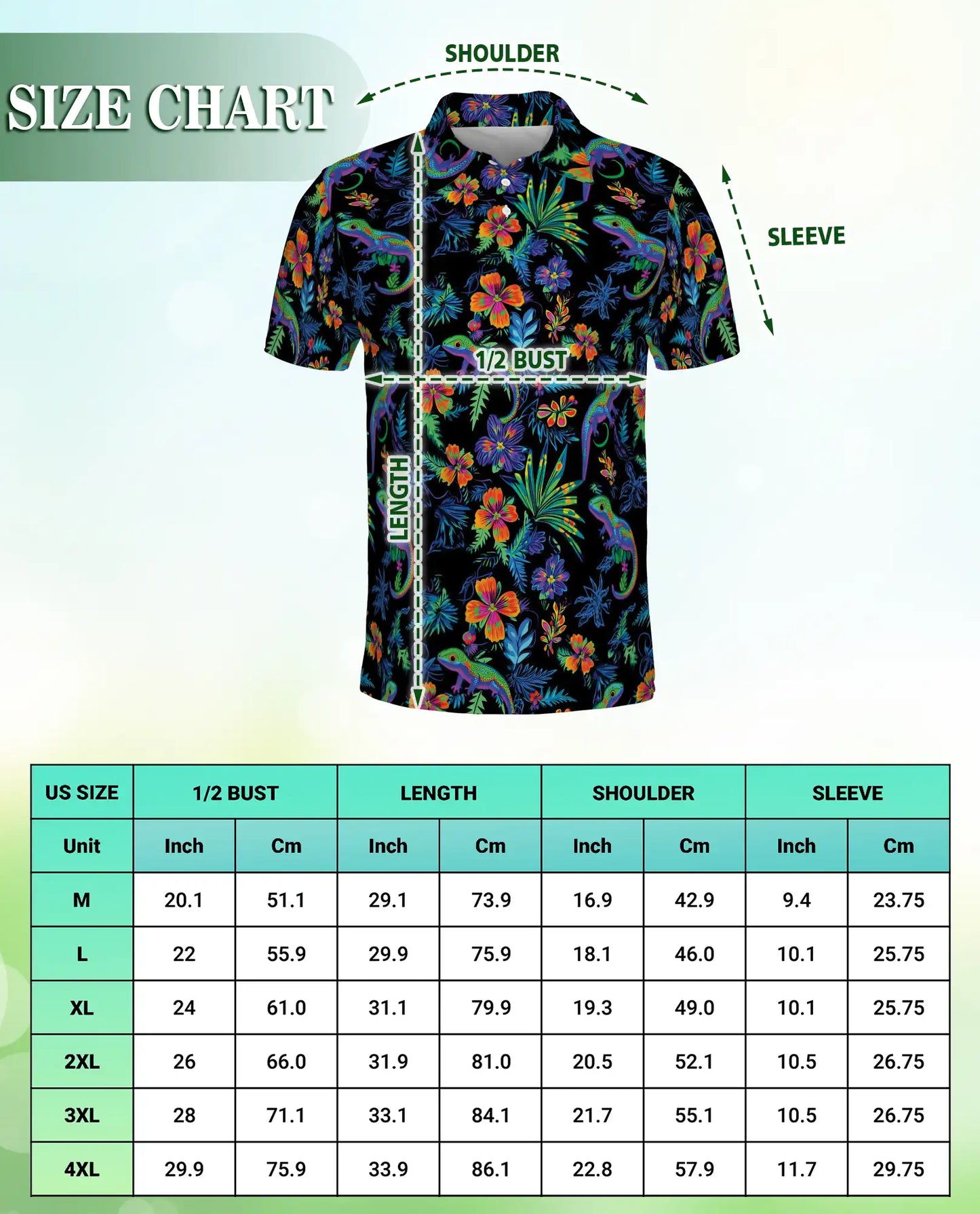 Colorful Chameleon 3D Polo Shirt for Men, Tropical Floral Reptile Style | Azhawaiian