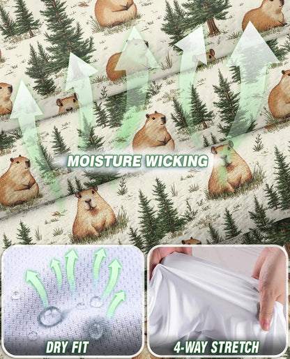 Watercolor Capybara Forest Pattern Sleeveless Polo Shirt for Women| Azhawaiian