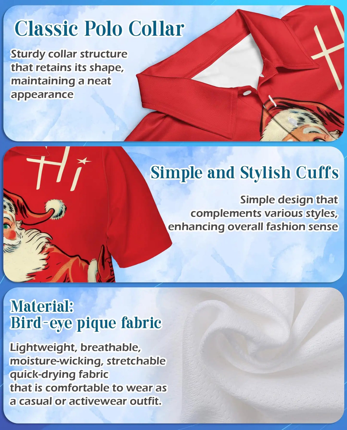 Santa Polo Shirt for Men, Christmas Holiday Festive Tee | Azhawaiian
