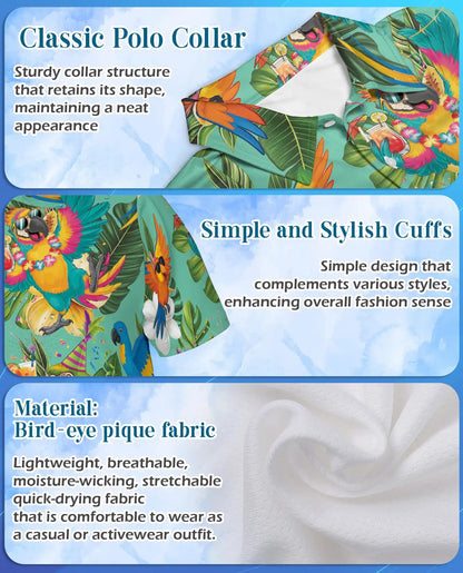 Party Parrot Polo Shirt for Men, Tropical Vacation Style | Azhawaiian