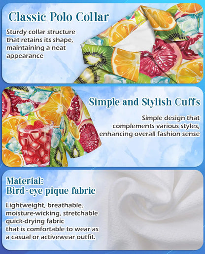 Tropical Citrus Fruit Cocktail Polo Shirt for Men-Orange Kiwi Shirt | Azhawaiian