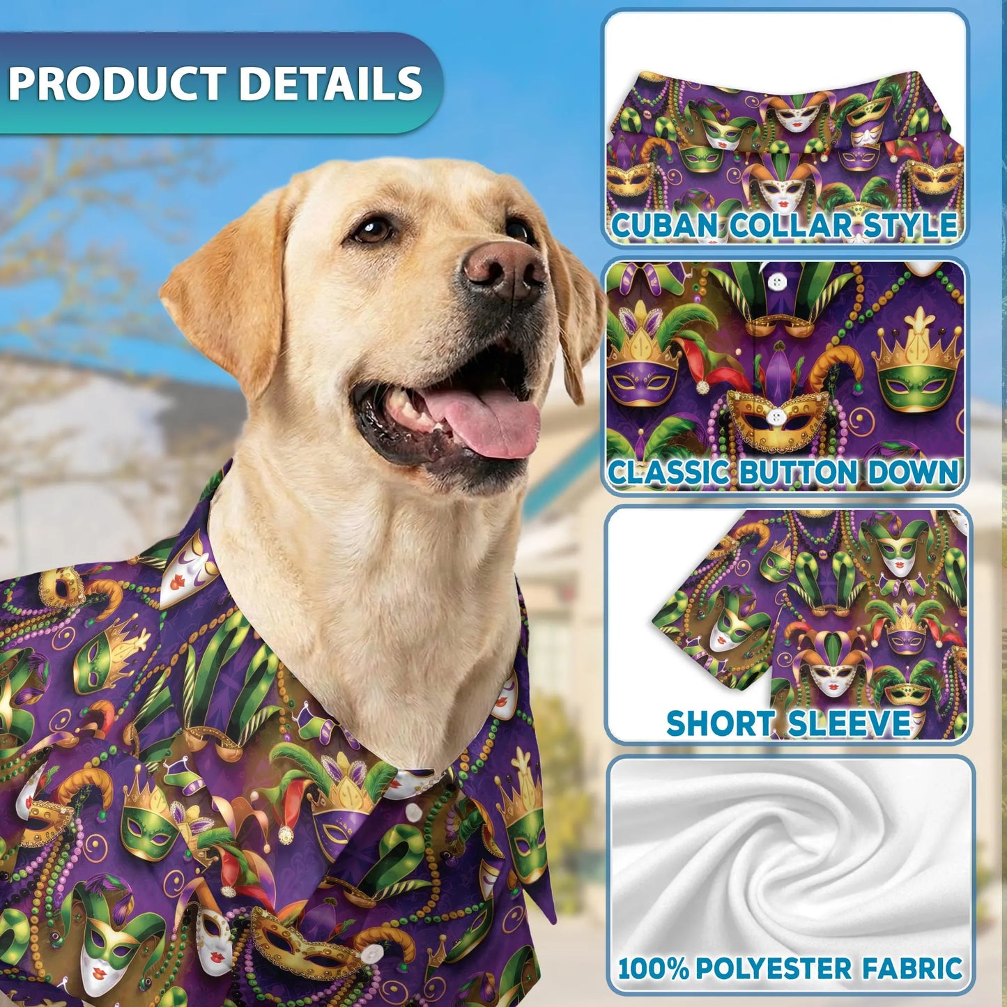 Happy Mardi Gras Tropical Beach Matching Dog Owner Hawaiian Shirts, Funny Pet Aloha Shirt for Beach Vacation - Azhawaiian