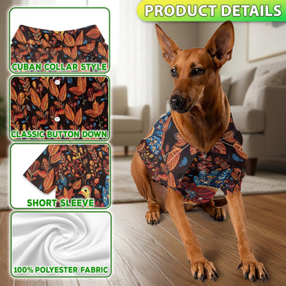 Folk Art Turkey Thanksgiving Pattern Matching Dog Owner Hawaiian Shirts, Funny Pet Aloha Shirt for Beach Vacation - Azhawaiian