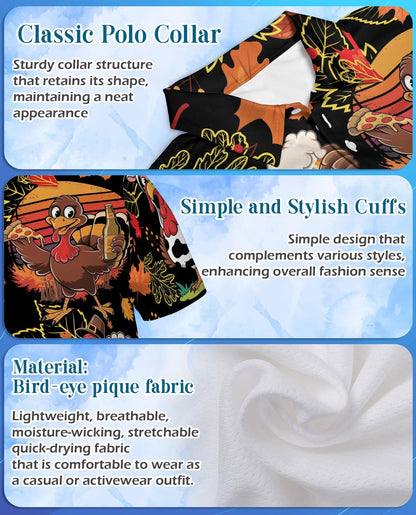 Funny Thanksgiving Turkey Polo Shirt for Men, Holiday Pattern Style | Azhawaiian