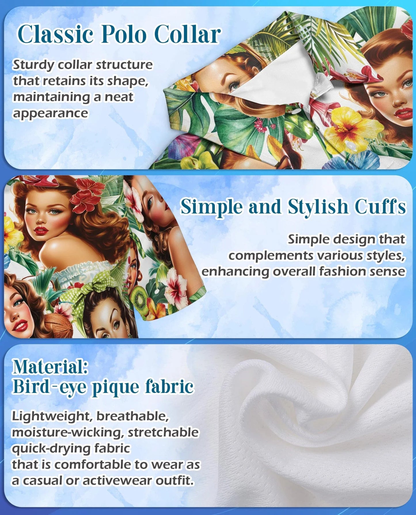 Tropical Pinup Girl Polo Shirt for Men, Retro Summer Beach Style | Azhawaiian