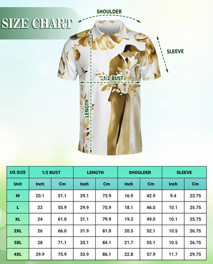 Golden Wedding Couple Polo Shirt For Men-  Bride Groom Print | Azhawaiian