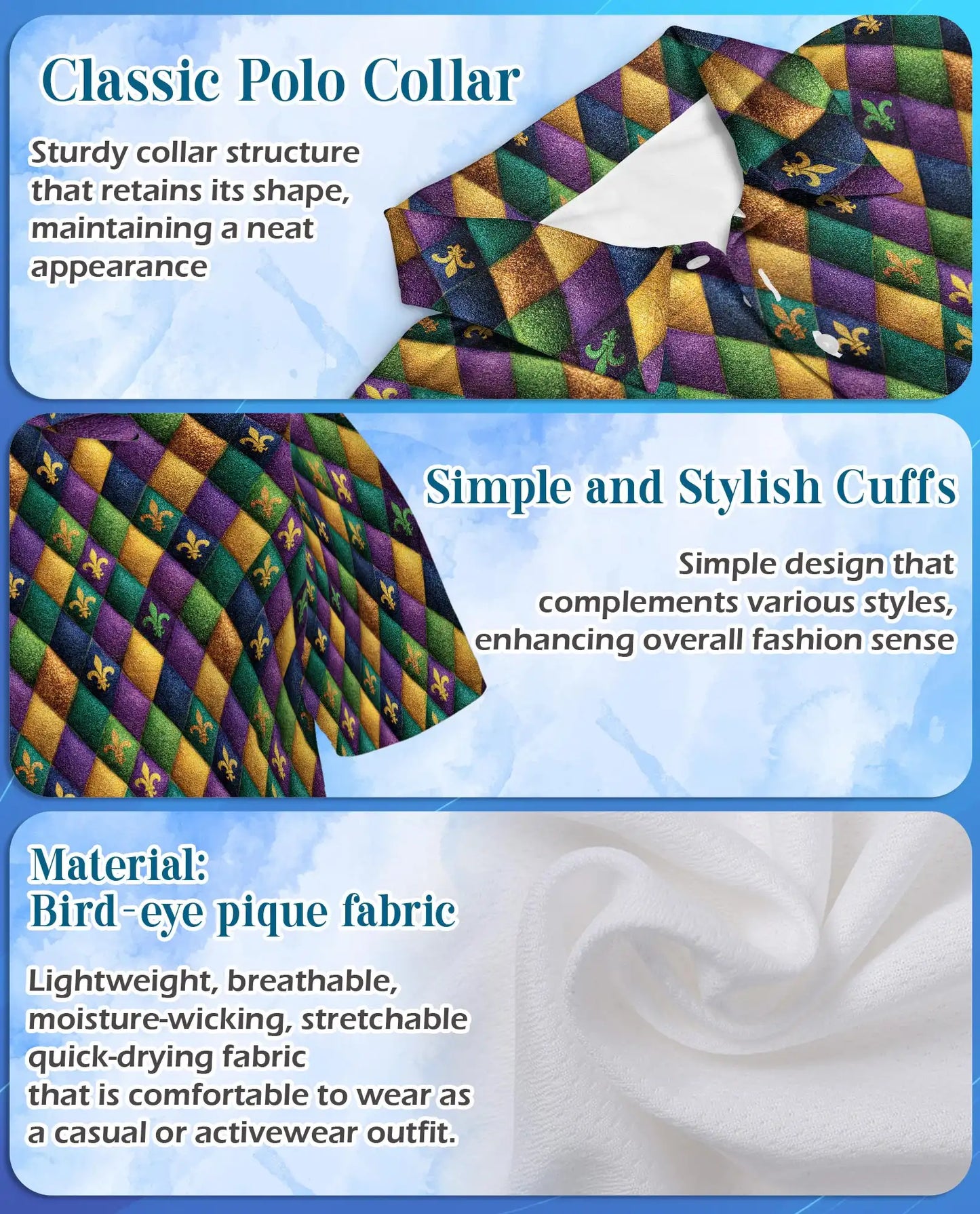 Mardi Gras Harlequin Diamond Hawaiian Polo Shirt for Men-Carnival Party Shirt | Azhawaiian