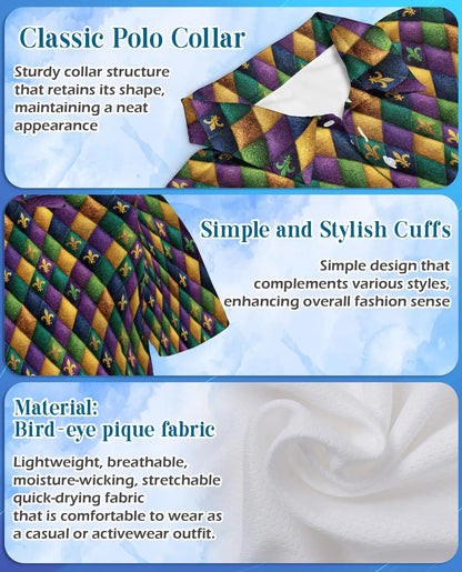 Mardi Gras Harlequin Diamond Hawaiian Polo Shirt for Men-Carnival Party Shirt | Azhawaiian