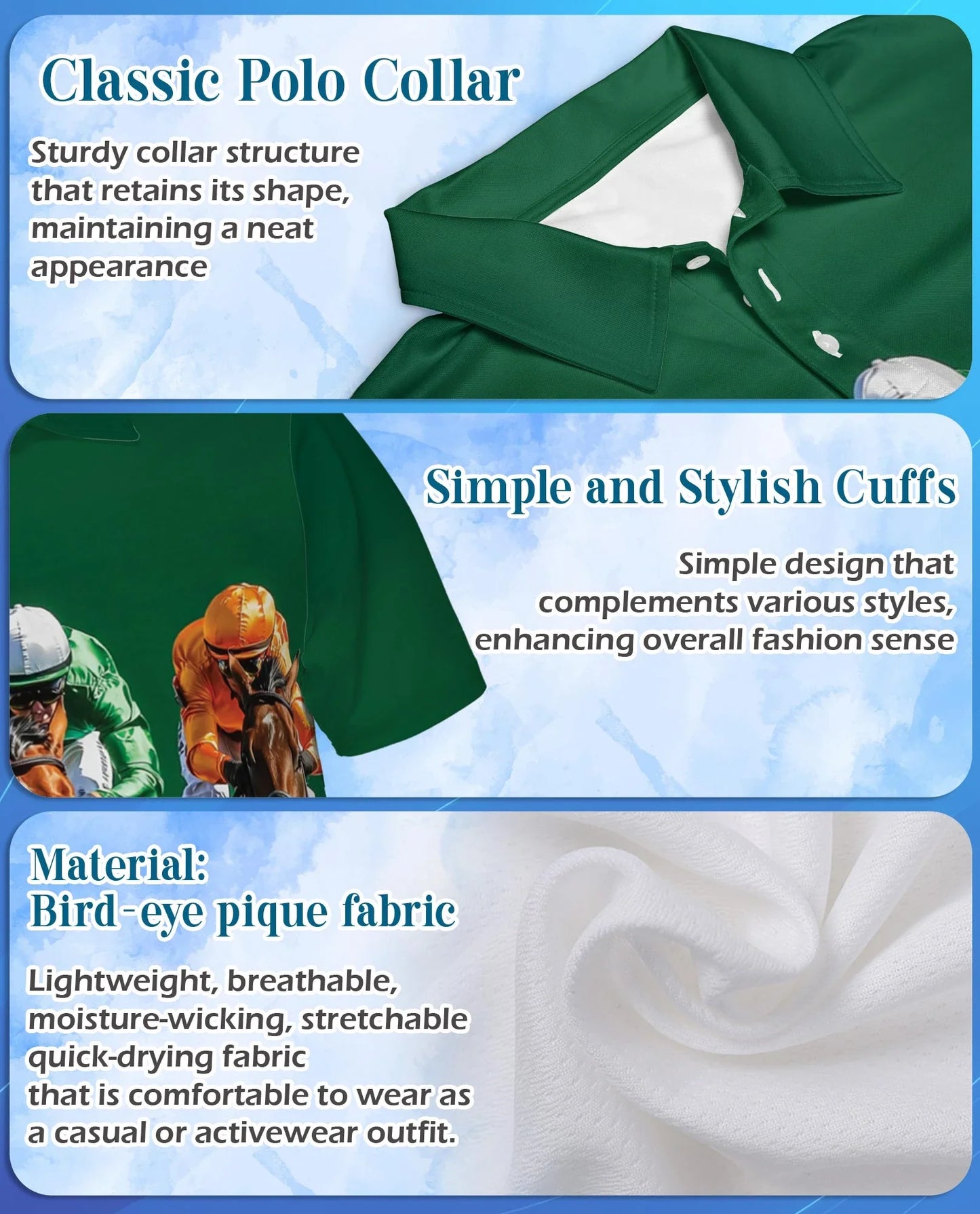 Green Horse Racing Polo Shirt for Men, Equestrian Sport Style | Azhawaiian