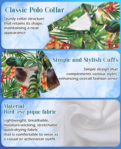 Mallard Duck Tropical Hawaiian Polo Shirt-Exotic Floral Design | Azhawaiian
