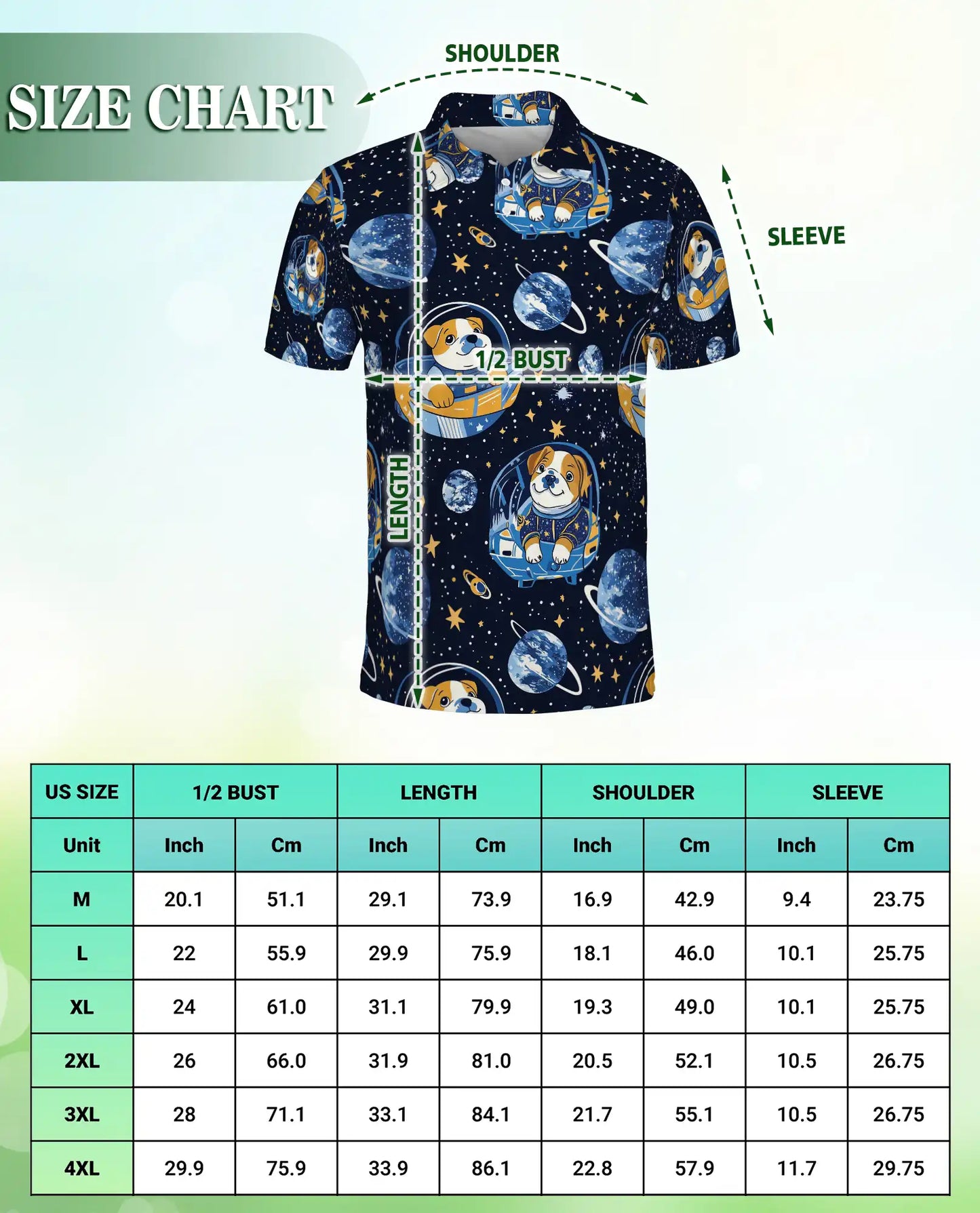 Cute Astronaut Dog 3D Polo Shirt for Men, Space Galaxy Cartoon Style | Azhawaiian