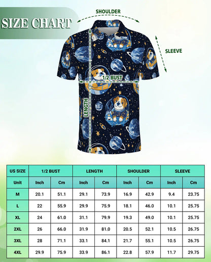 Cute Astronaut Dog 3D Polo Shirt for Men, Space Galaxy Cartoon Style | Azhawaiian