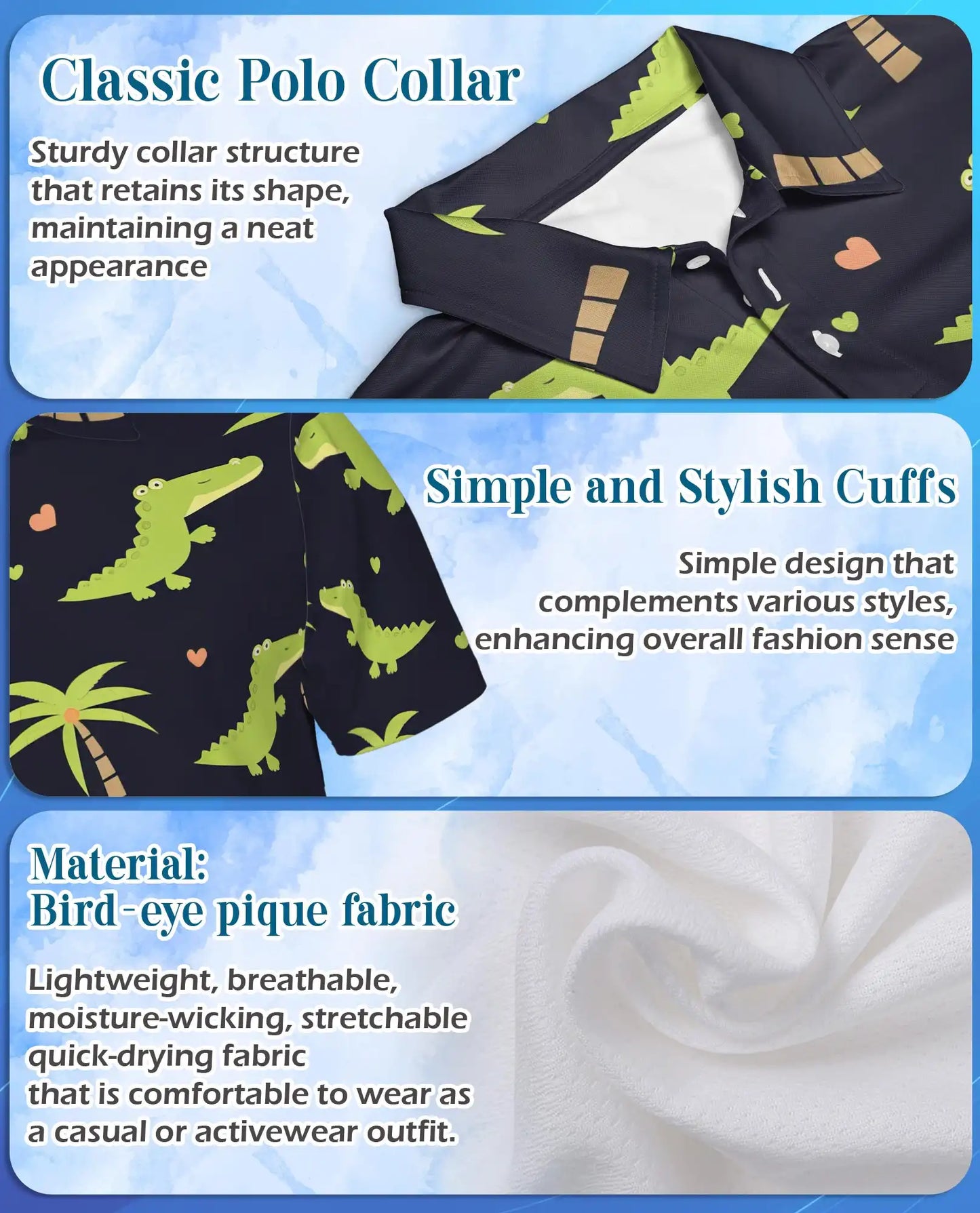 Cute Alligator Tropical 3D Polo Shirt for Men | Azhawaiian