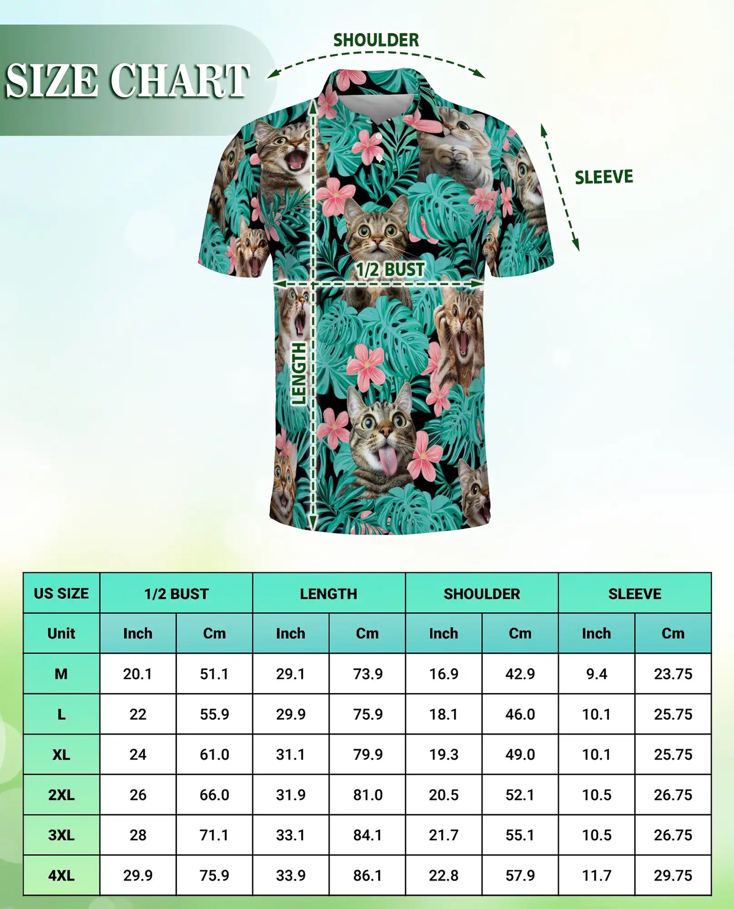 Funny Tropical Cat Polo Shirt for Men- Print Cute Cat | Azhawaiian