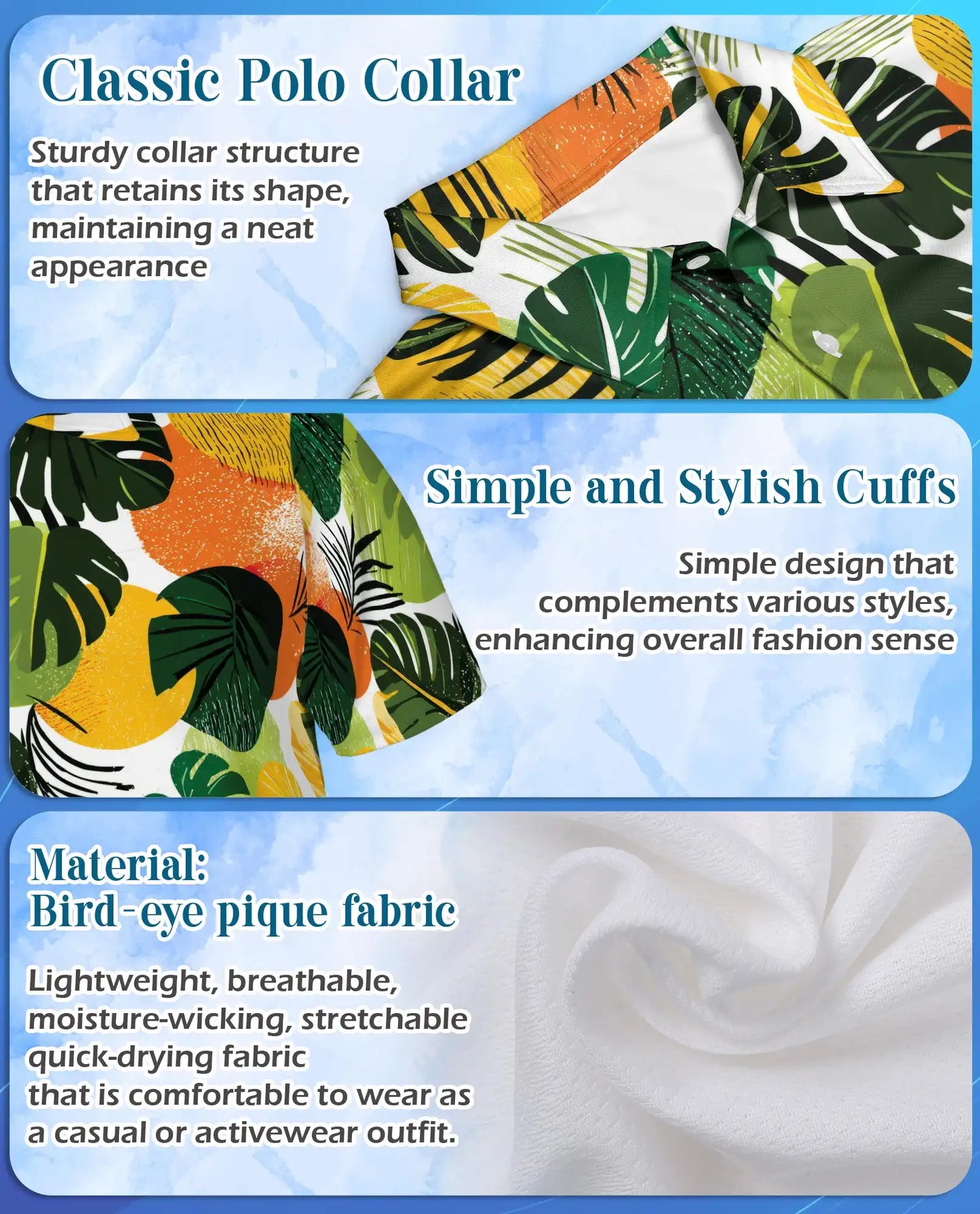 Tropical Citrus Leaf Polo Shirt - Modern Summer Resort Style | Azhawaiian