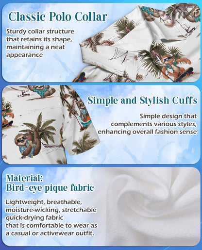 Funny Sloth Summer Beach Polo Shirt for Men, Tropical Animal Style | Azhawaiian