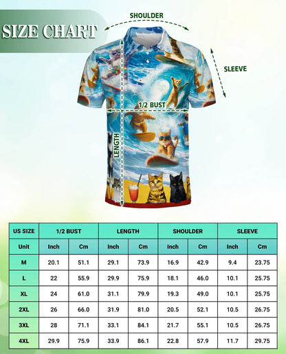 Surfing Cat 3D Polo Shirt for Men, Funny Beach Summer Style | Azhawaiian