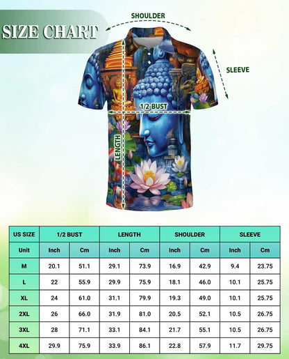 Buddha Lotus 3D Polo Shirt for Men, Spiritual Zen Art Style | Azhawaiian