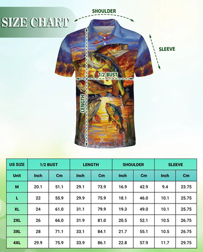 Bass Fishing Polo Shirt, Sunset Lake Print | Azhawaiian