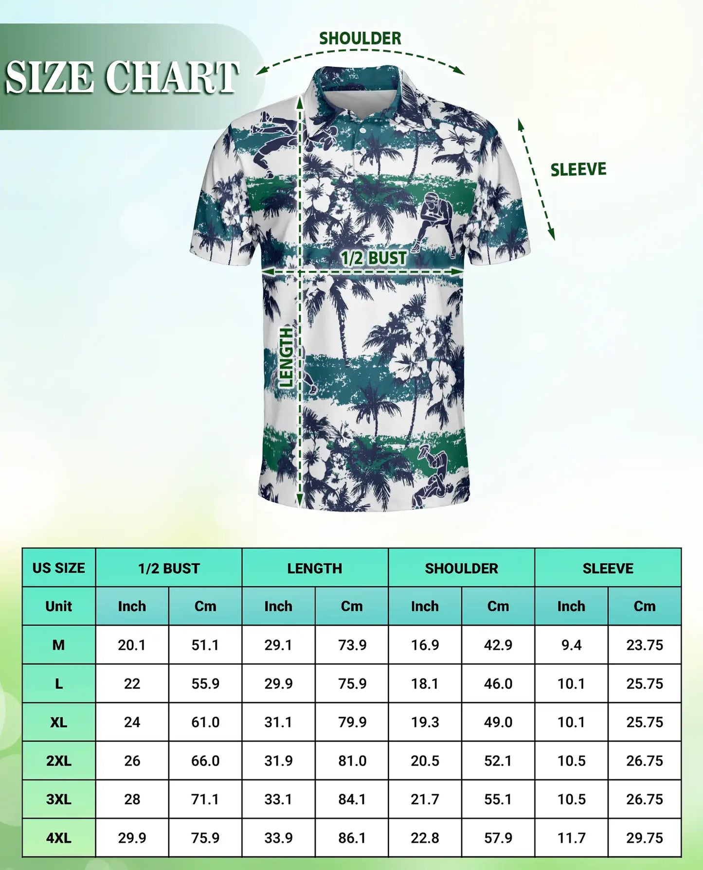 Blue Green Hawaiian Football Polo Shirt | Azhawaiian