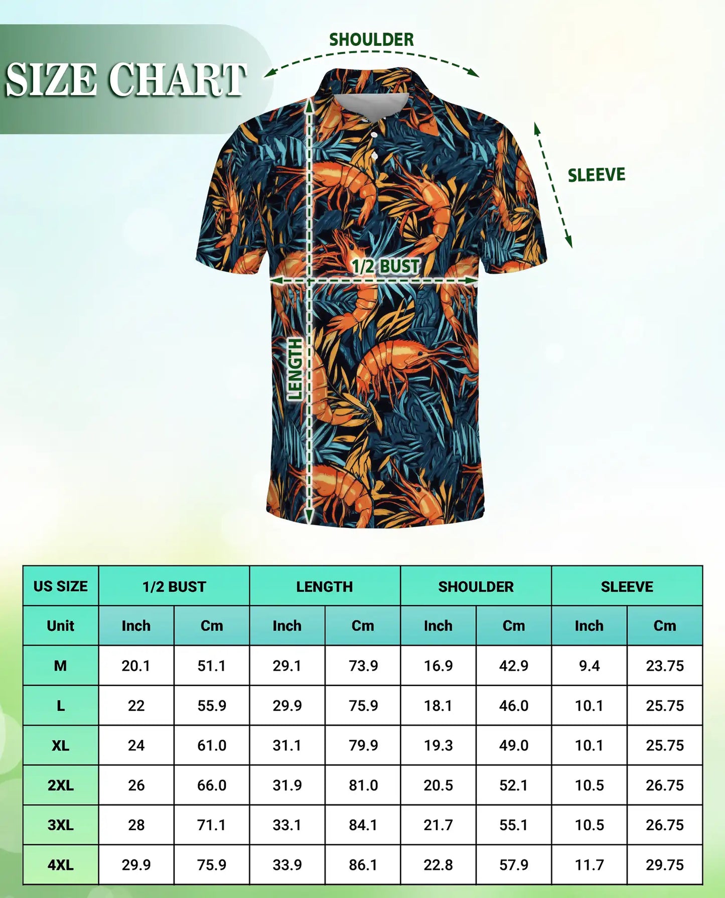Tropical Shrimp Seafood 3D Polo Shirt for Men, Coastal Ocean Hawaiian Style | Azhawaiian