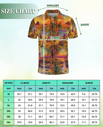 Egyptian Desert Pyramid 3D Polo Shirt for Men, Camel Oasis Travel Style | Azhawaiian