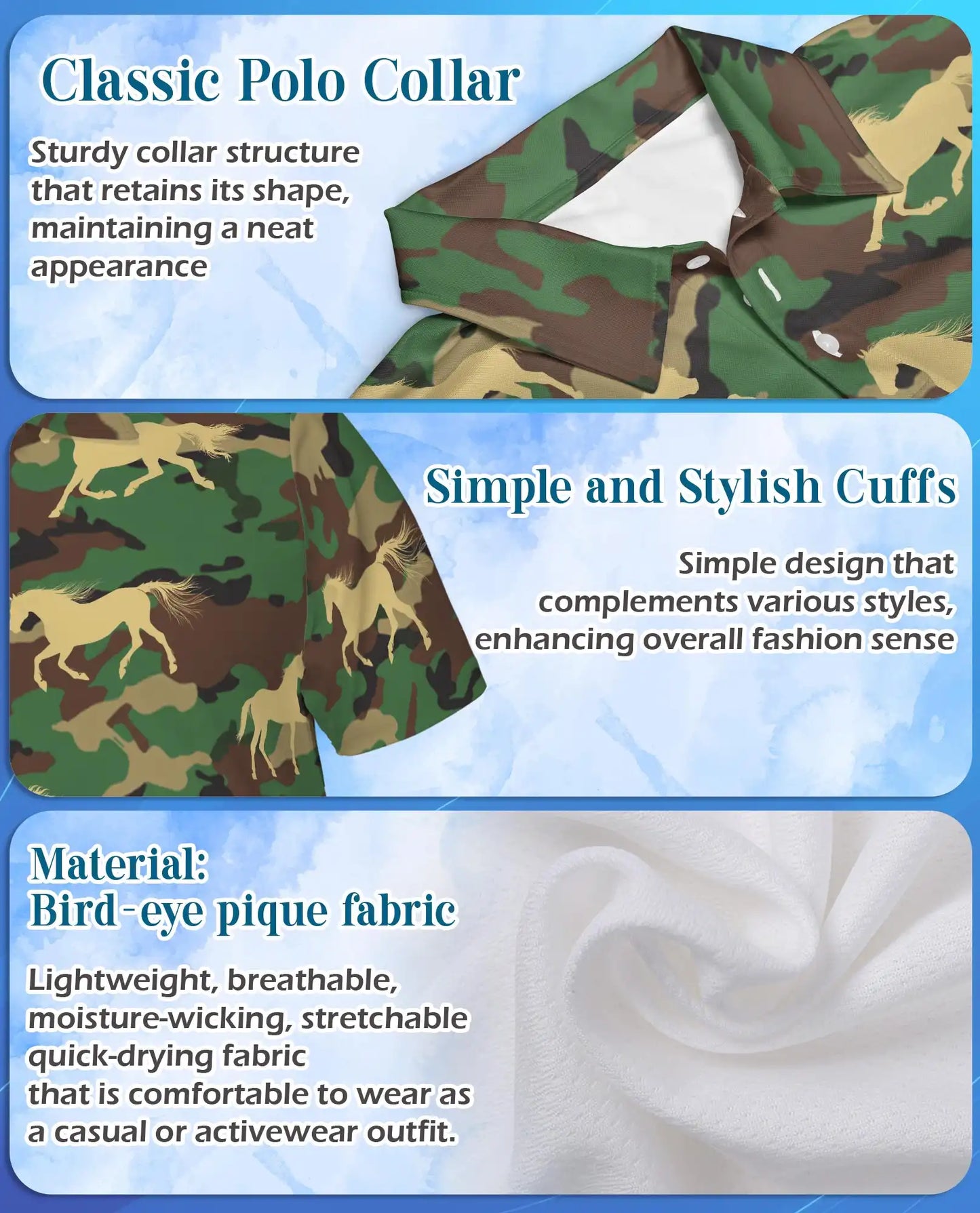 Camouflage Horse Polo Shirt, Military Camo Print | Azhawaiian