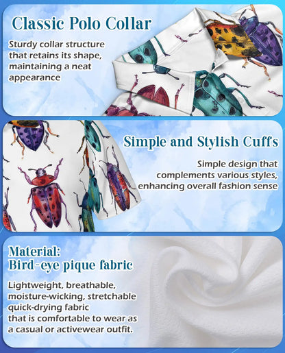 Colorful Beetle Polo Shirt for Men, Nature Insect Style | Azhawaiian