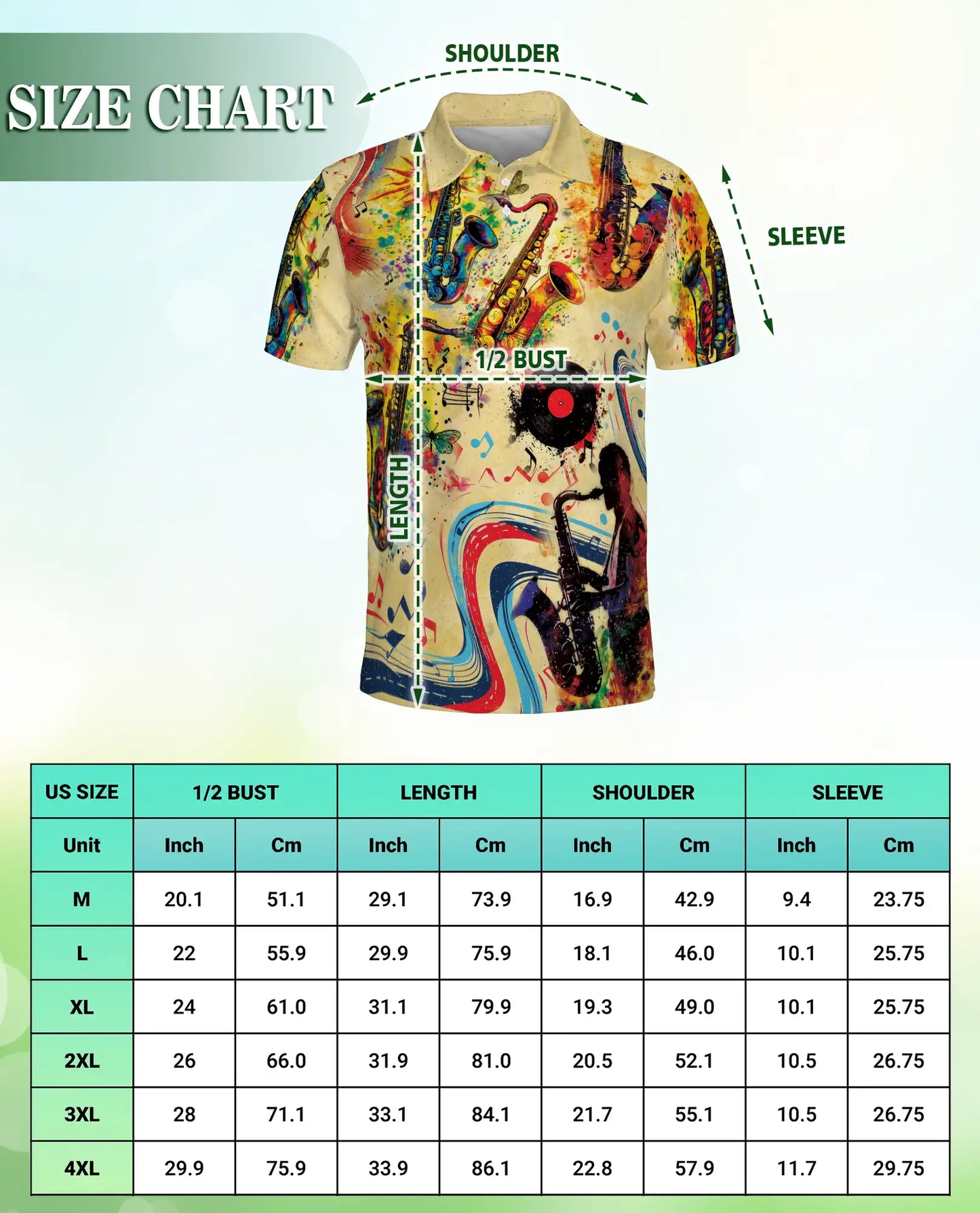 Saxophone Music 3D Polo Shirt for Men, Jazz Retro Art Style | Azhawaiian