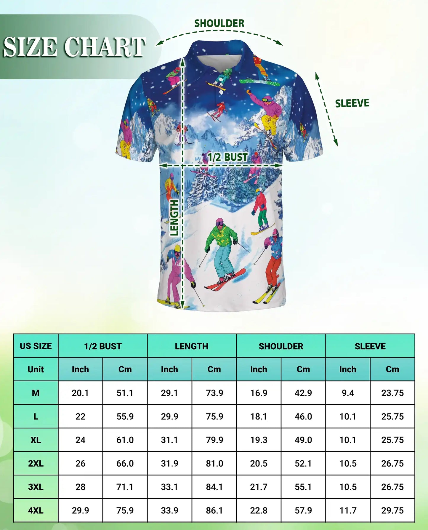 Colorful Skiing 3D Polo Shirt for Men, Winter Mountain Sports Style | Azhawaiian