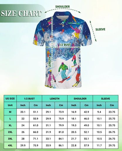 Colorful Skiing 3D Polo Shirt for Men, Winter Mountain Sports Style | Azhawaiian