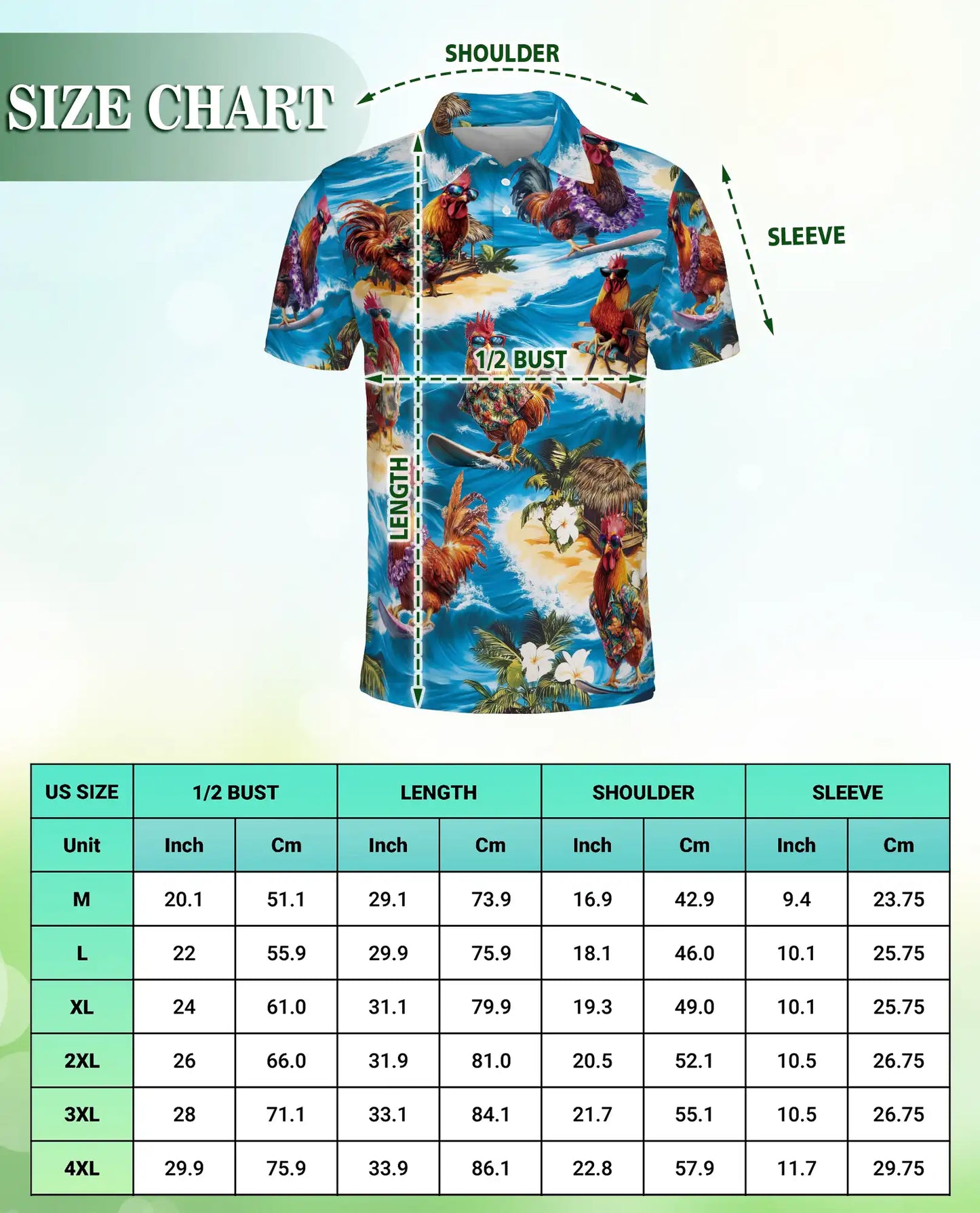 Surfing Rooster 3D Polo Shirt for Men, Funny Beach Chicken Style | Azhawaiian